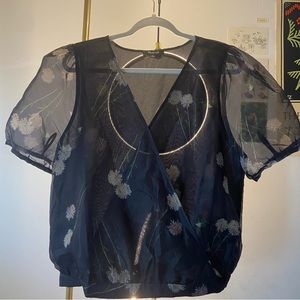 Madewell Silk Organza Puff-Sleeve Wrap Top in Aster Portrait